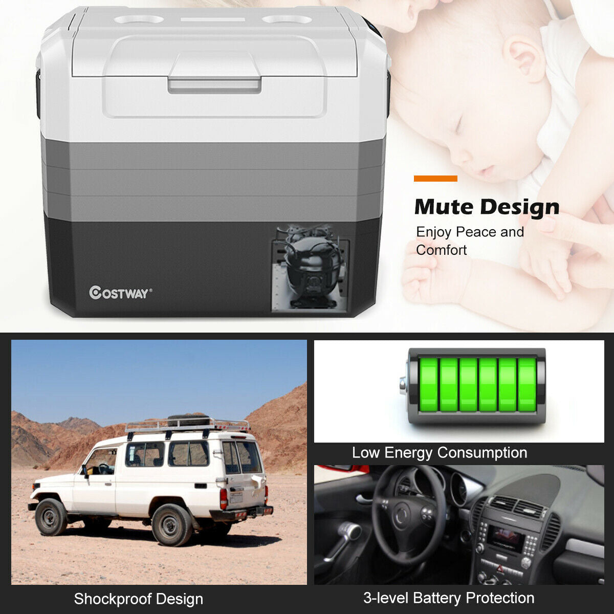 58 Quart Portable Electric Camping Car Cooler
