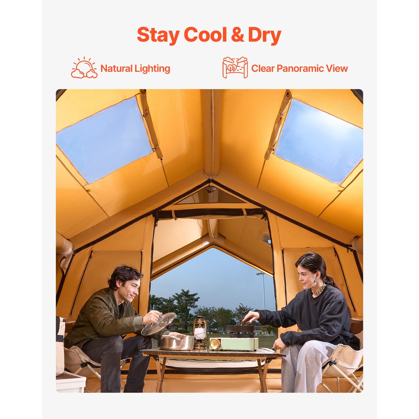 Inflatable Tents for Camping 8-12 Person Glamping Window Tent W/ Hand Pump