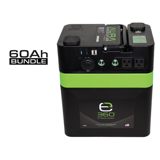 E360 (1) EX-AURA001: AURA 600W Inverter (1) EX-G24-60C: E360 12.8V 60Ah G24 High-Density LiFePO4 Deep Cycle Battery [A]