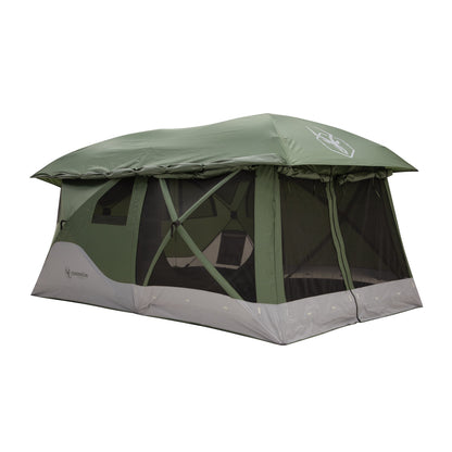 Tents T4 Tandem Hub Tent, Easy 90 Second Set-Up, Waterproof, UV Resistant, Convertible Screen Room, Removable Floor, 4-8 Person, Alpine Green, 78" X 94" X 165", GT450GR