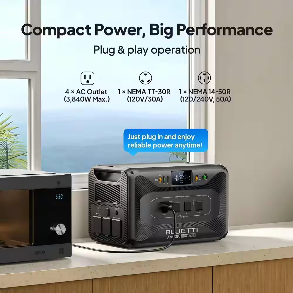 3840W Continuous/7680W Peak Output 2764Wh Portable Power Station, Push Button Start Battery Generator for Home Backup