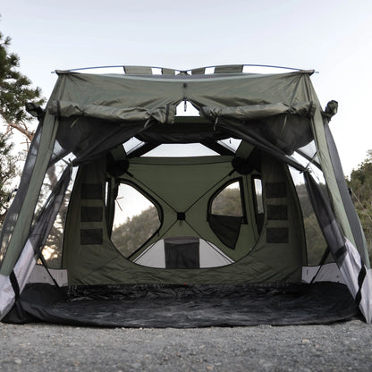 Tents T4 Tandem Hub Tent, Easy 90 Second Set-Up, Waterproof, UV Resistant, Convertible Screen Room, Removable Floor, 4-8 Person, Alpine Green, 78" X 94" X 165", GT450GR