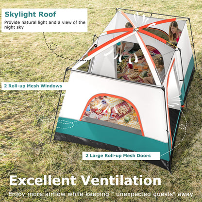 6-8 Person Camping Tent with Double Rooms and 2 Doors
