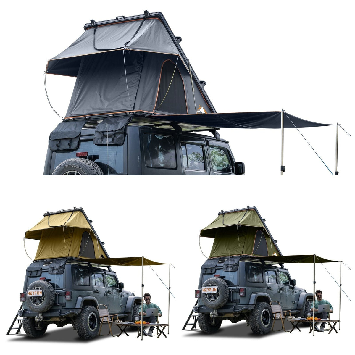 Adventurer Plus Rooftop Tent Hardshell with Side Awning, Air Conditioner Outlet with Bracket, &Replaceable Rain Flies, Truck Bed Tent for Camping, Pop Up Overland Roof Tents