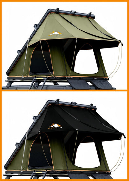 Adventurer Plus Rooftop Tent Hardshell with Side Awning, Air Conditioner Outlet with Bracket, &Replaceable Rain Flies, Truck Bed Tent for Camping, Pop Up Overland Roof Tents
